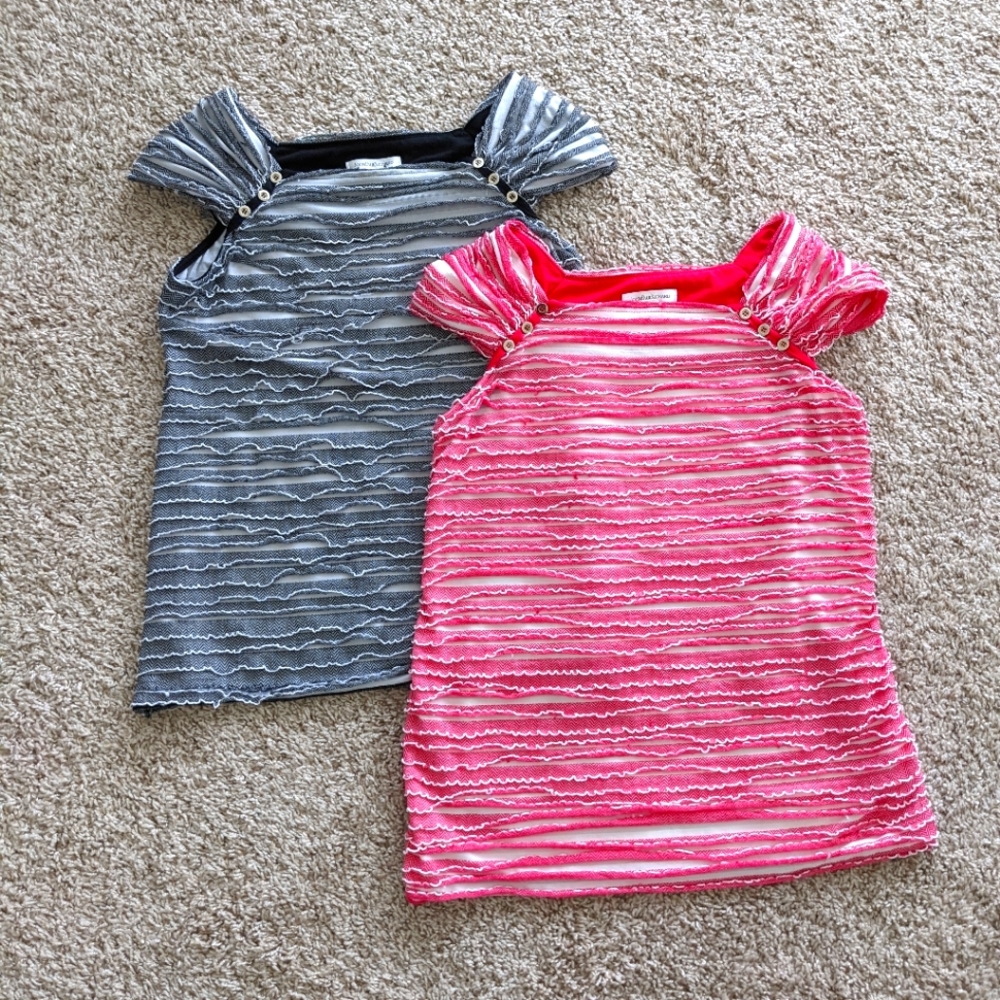 Bundle of 2 Small Black Pink Frilly Ruffle Blouses Tops